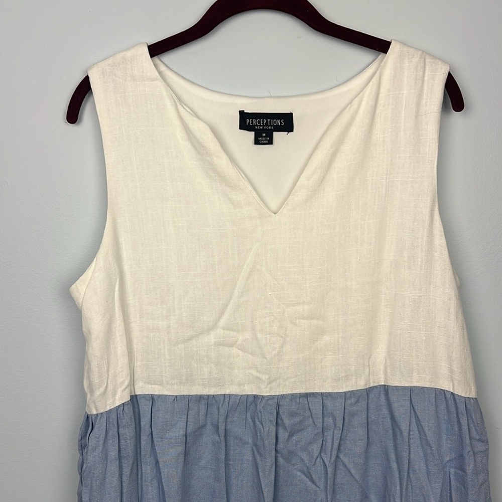 Perceptions New York Medium color blocked stripes linen blend sleeveless dress - Picture 2 of 8